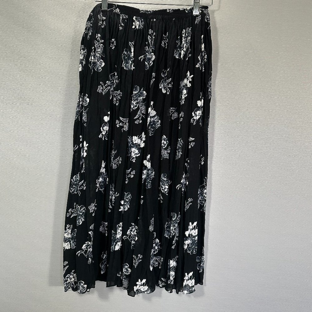 Free People Black and White Floral Midi Skirt